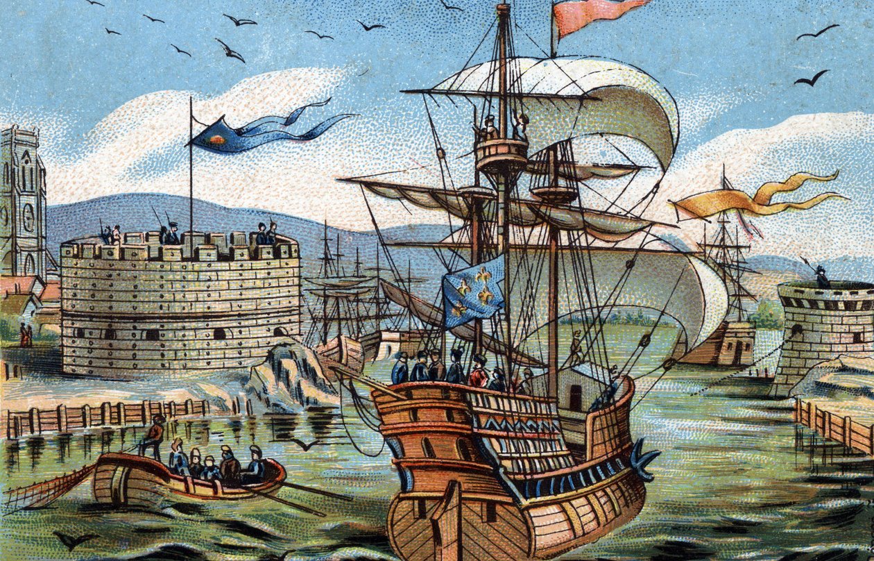 Přístav Le Havre v roce 1520. Chromolitografie kolem roku 1890. od French School