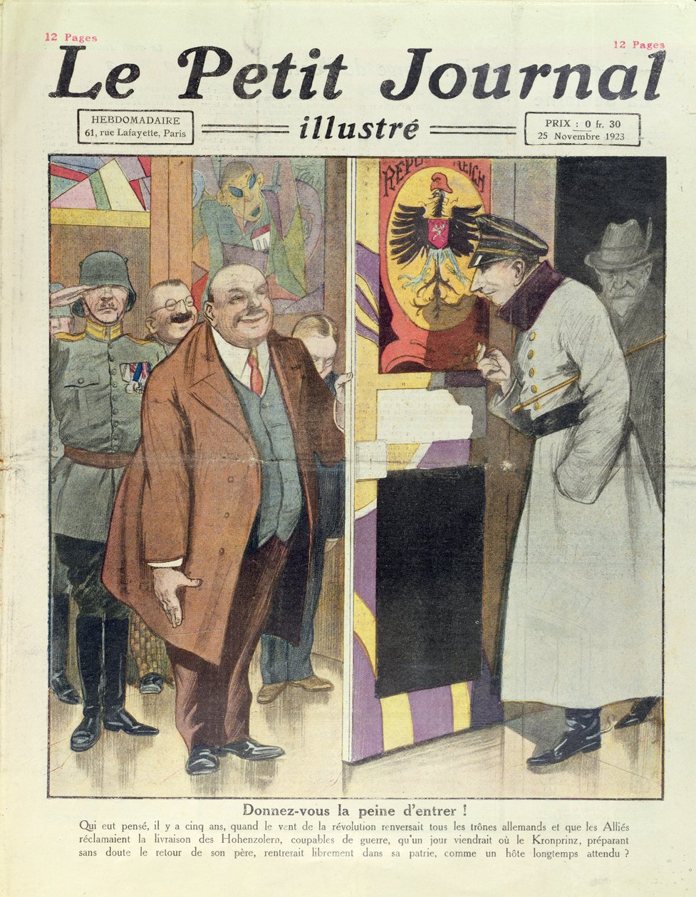 Možný návrat německého korunního prince Viléma Hohenzollerna (1885-1951) do Německa, z Le Petit Journal, 25. listopadu 1923. od French School
