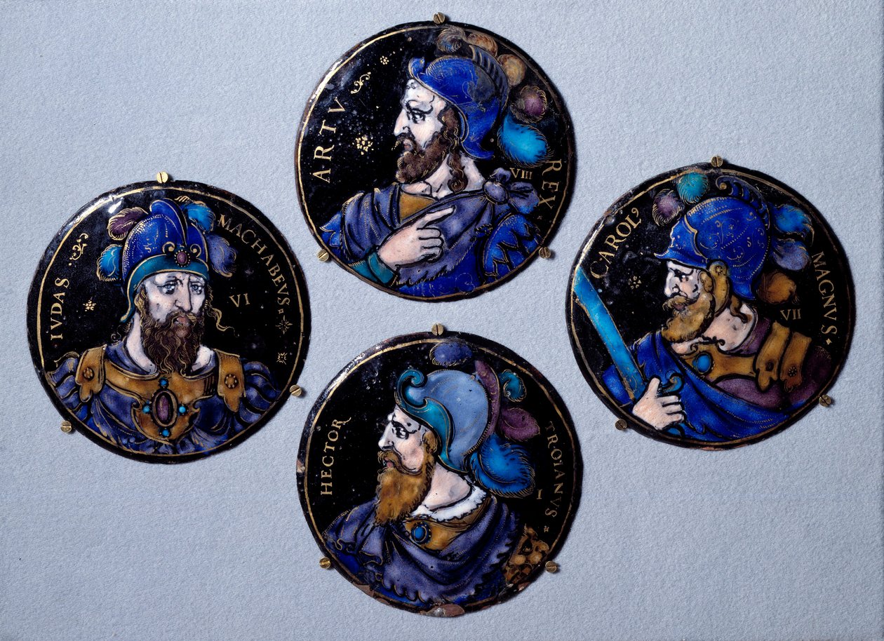 Preux Hector, trojští hrdinové, Judas Macchabee (Maccabee nebo Macabee), přezdívaný kladivo, nástupce svého otce Matathias (Mathathias, Mattathias) v čele povstání Židů proti útlaku Seleucidů, Karel Veliký (742 - 814 ), od French School