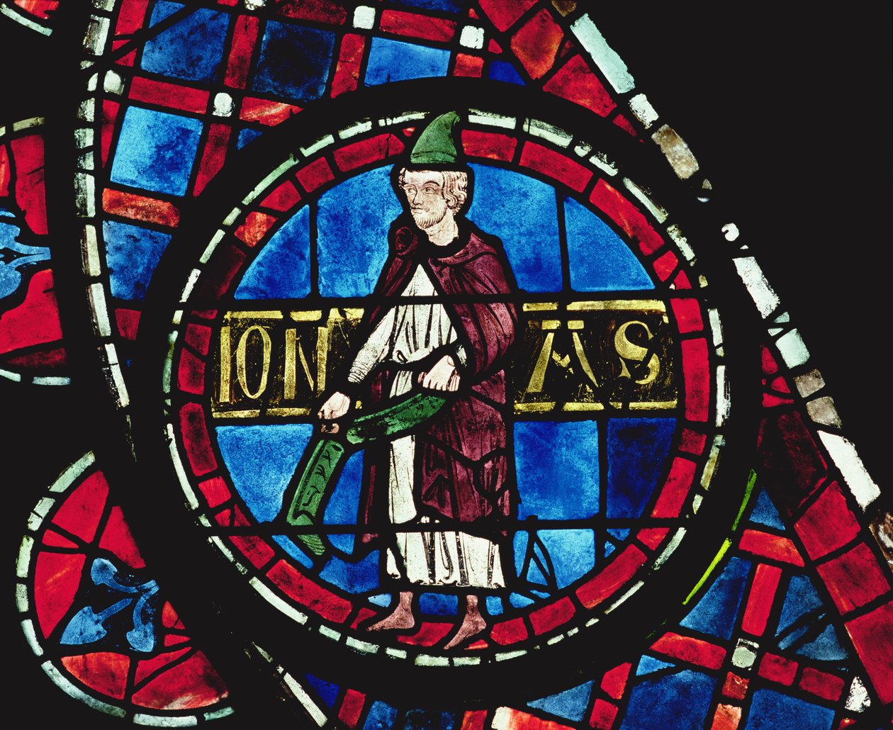 Prorok Jonáš, detail ze severního rozetového okna, zaskleno do roku 1234 od French School