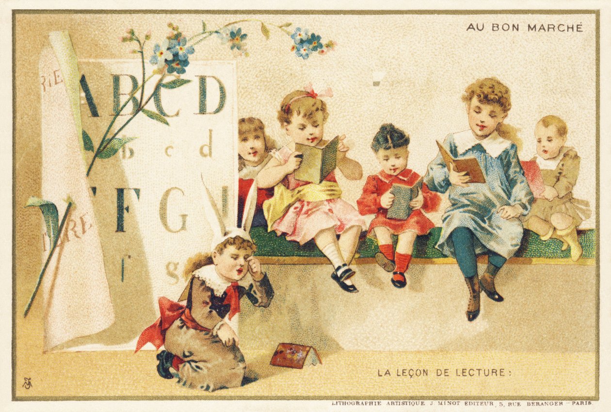 Hodina čtení, Paříž, kolem roku 1900 (chromolitografie) od French School