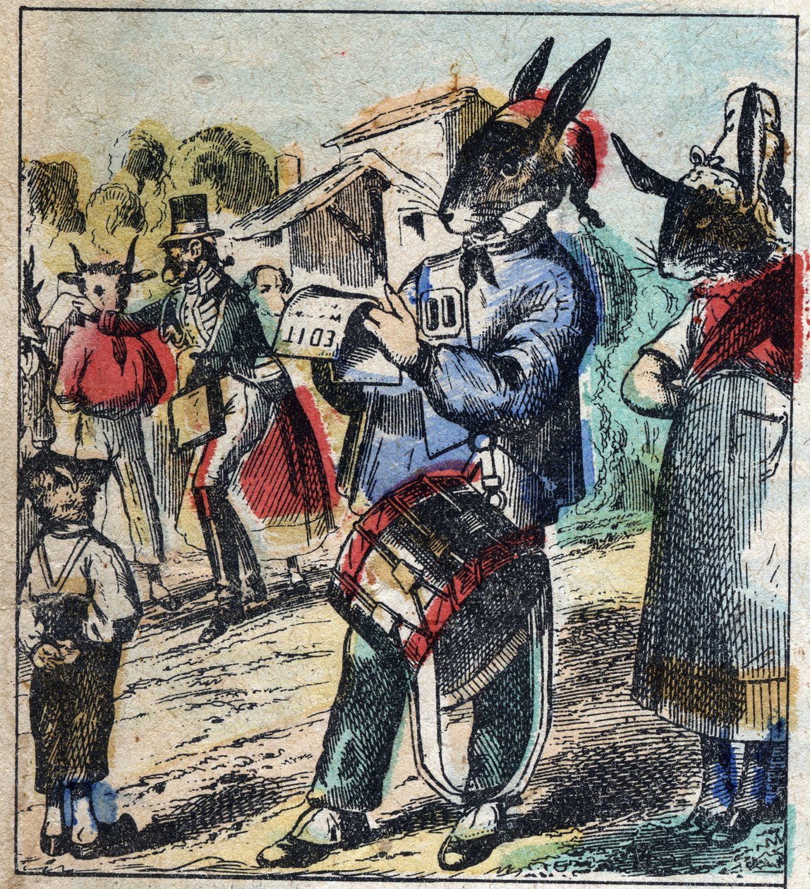 Nemocný lev a liška. Bajky Jean de La Fontaine (1621-95). Epinal zobrazování z konce 19. století. od French School