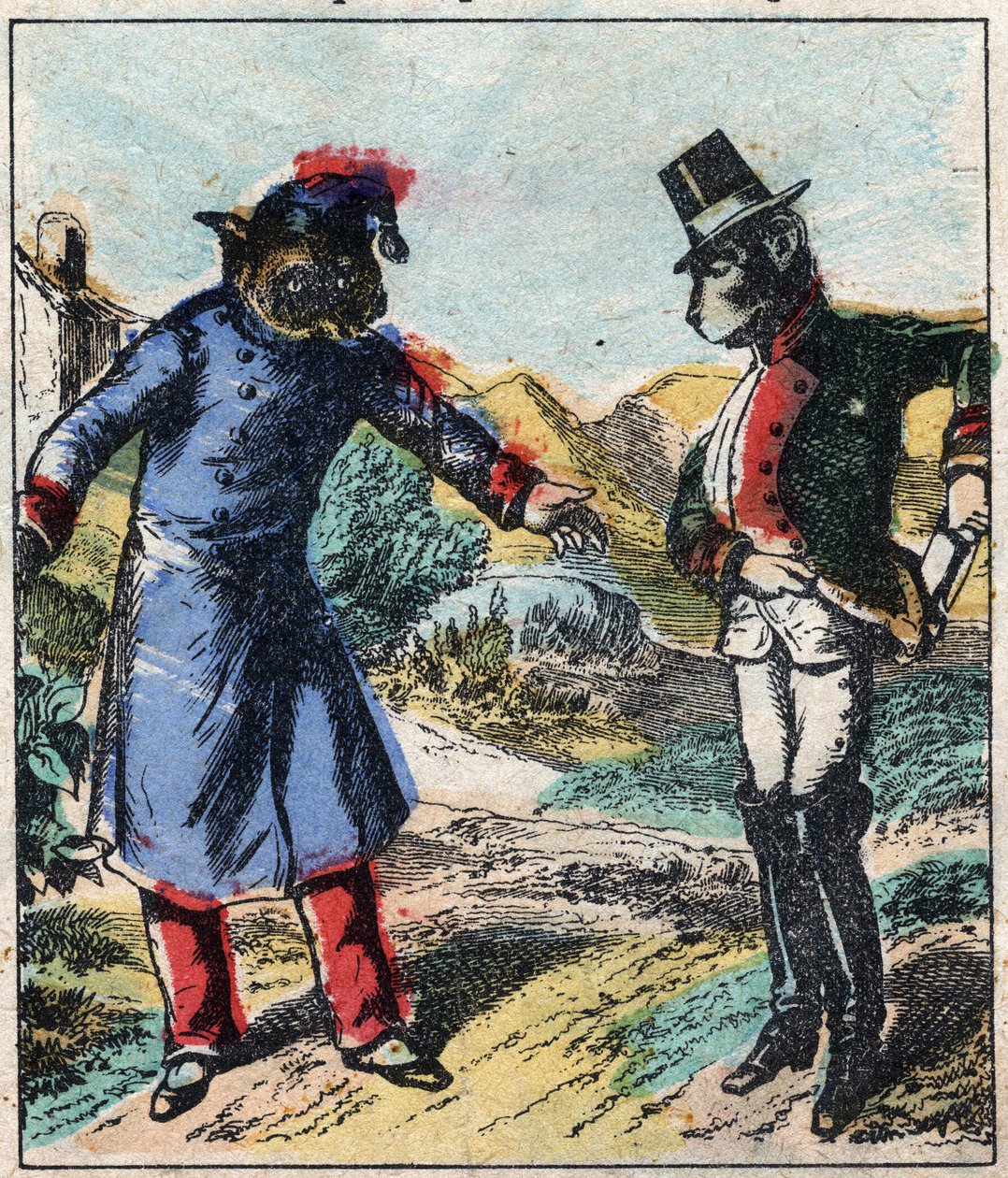 Nemocný lev a liška. Bajky Jean de La Fontaine (1621-95). Epinal zobrazování z konce 19. století. od French School