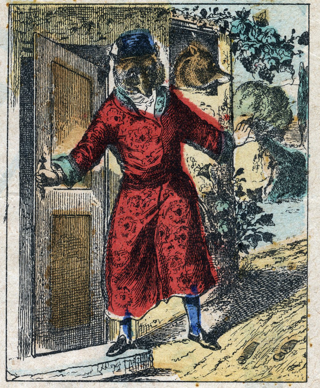 Nemocný lev a liška. Bajky Jean de La Fontaine (1621-95). Epinal zobrazování z konce 19. století. od French School