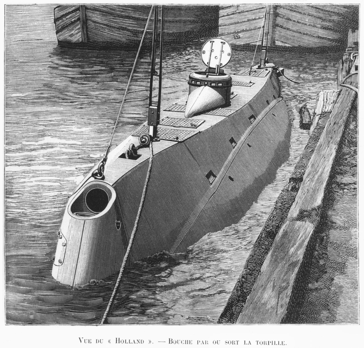 Ponorka Holland, ilustrace z Le Monde Illustre, leden 1899 od French School