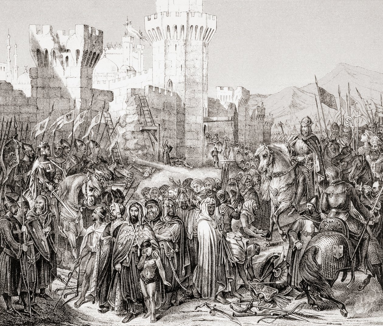 Vzdání se Akkonu Filipu II. Francouzskému, zvanému Philip Augustus, během třetí křížové výpravy, z L