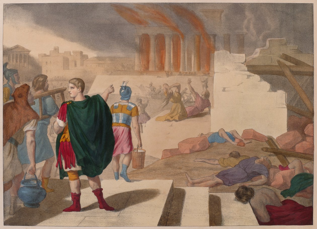 Dobytí Jeruzaléma Titem, ilustrace z katechismu LHistoire Sainte, vydal Charles Delagrave, Paříž, konec 19. století od French School