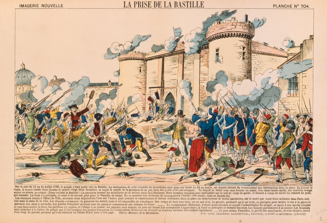 Dobytí Bastily během Francouzské revoluce 14. července 1789, vydal Haguenthal, Pont-a-Mousson, 1840. od French School