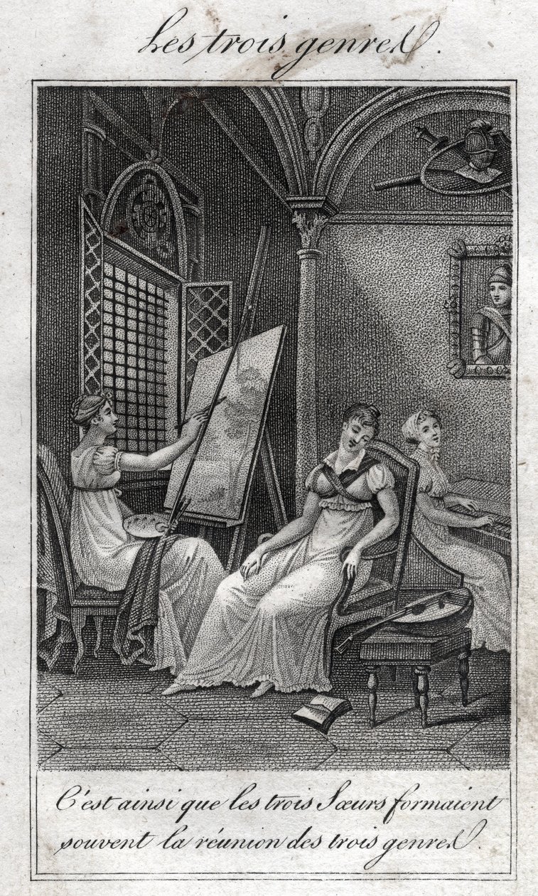 Tři žánry. Žena Malířka, hudebnice a čtenářka. od French School