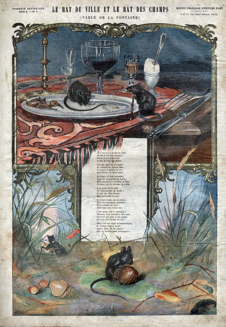 Městská krysa a polní krysa. Bajky Jean de La Fontaine (1621-95). Ilustrace konce 19. století. od French School