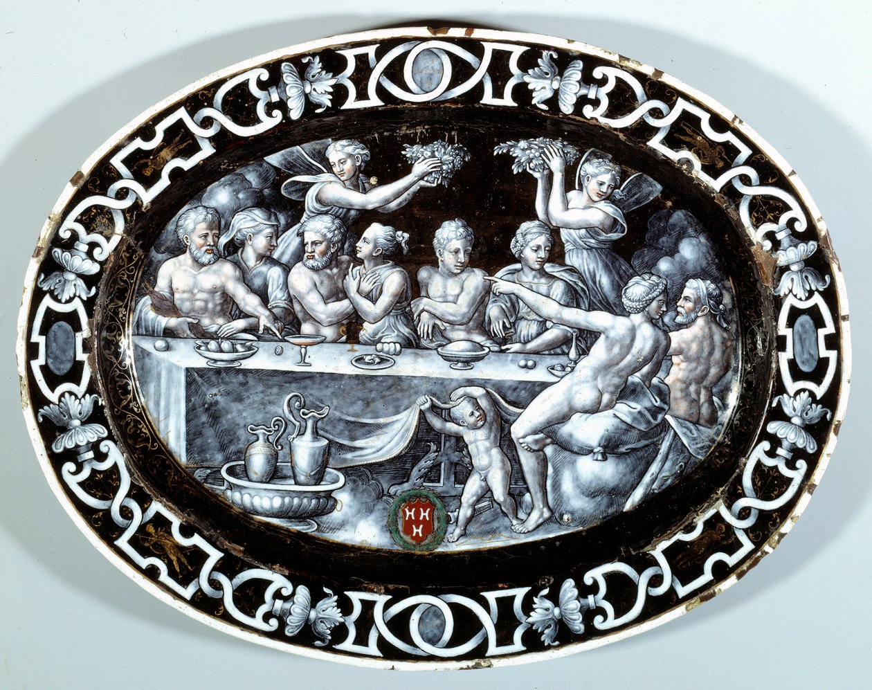 Svatební hostina Psyche Oval Plat ve smaltu malovaném na mědi z francouzské školy. 1560 Paříž, Musee du Louvre od French School