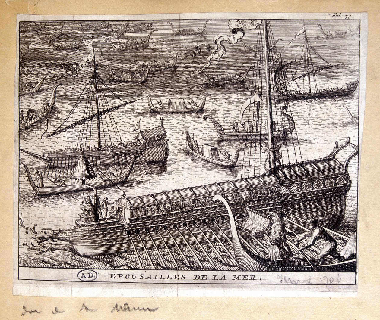 Manželky benátského dóžete s mořem v roce 1706 - rytina od French School