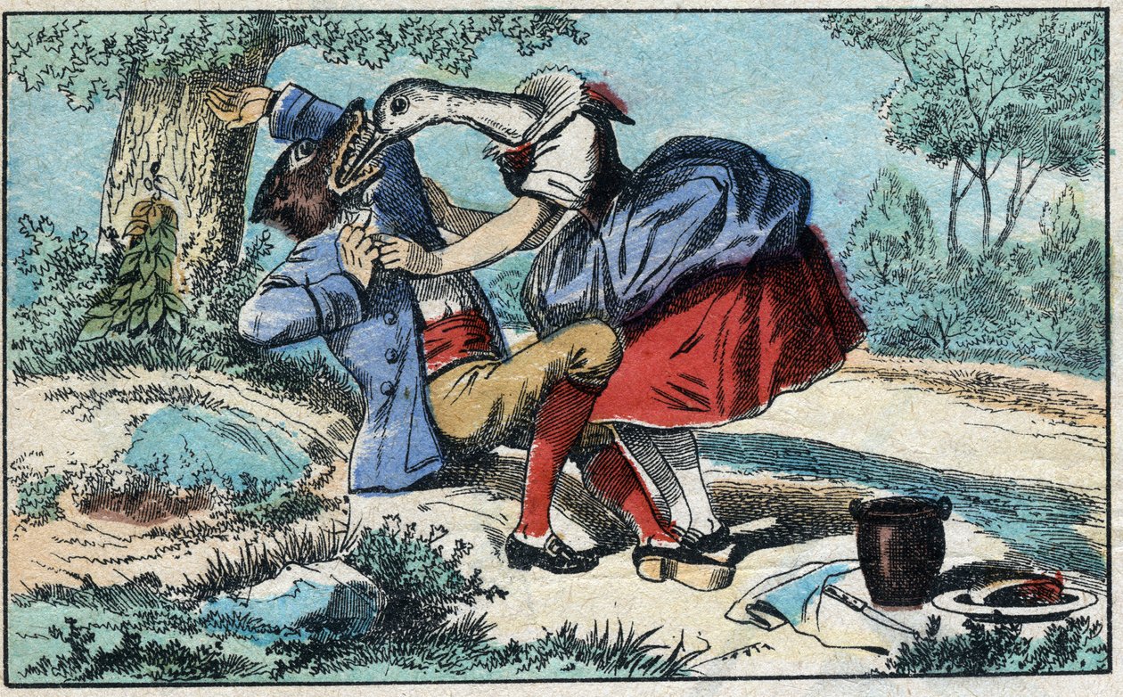 Vlk a čáp. Bajky Jean de La Fontaine (1621-95). Epinal zobrazování z konce 19. století. od French School