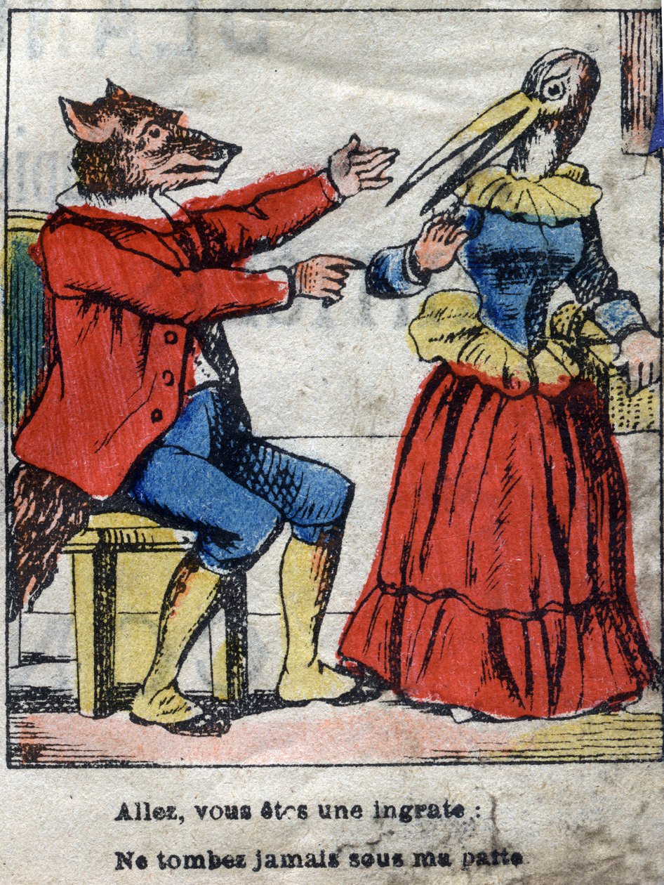 Vlk a čáp. Bajky Jean de La Fontaine (1621-95). Epinal zobrazování z konce 19. století. od French School