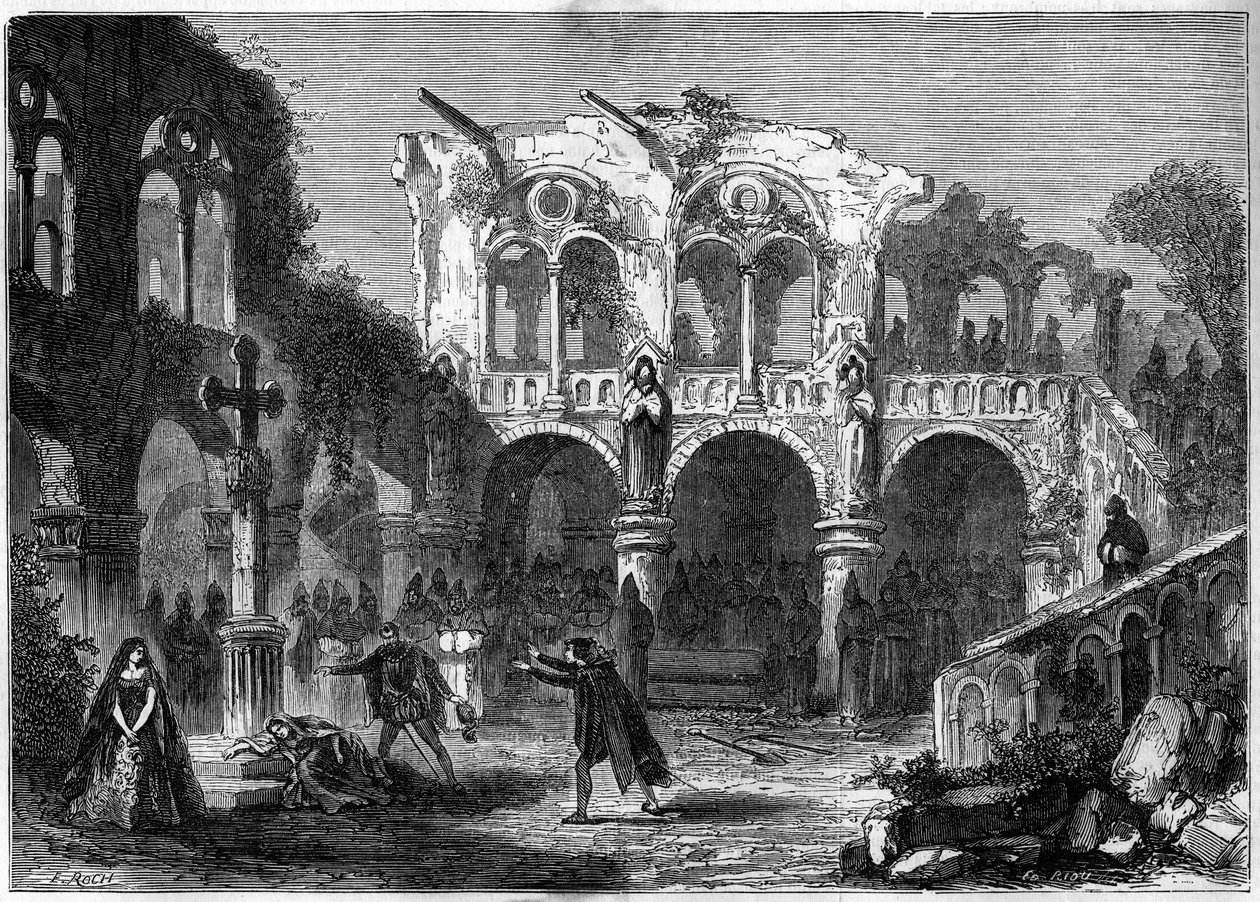 Divadelní ztvárnění: „Pohřeb cti“ (VII. dějství, poslední scéna) od Augusta Vacquerieho (1819-1895). Paříž, divadlo de la Porte Saint Martin od French School