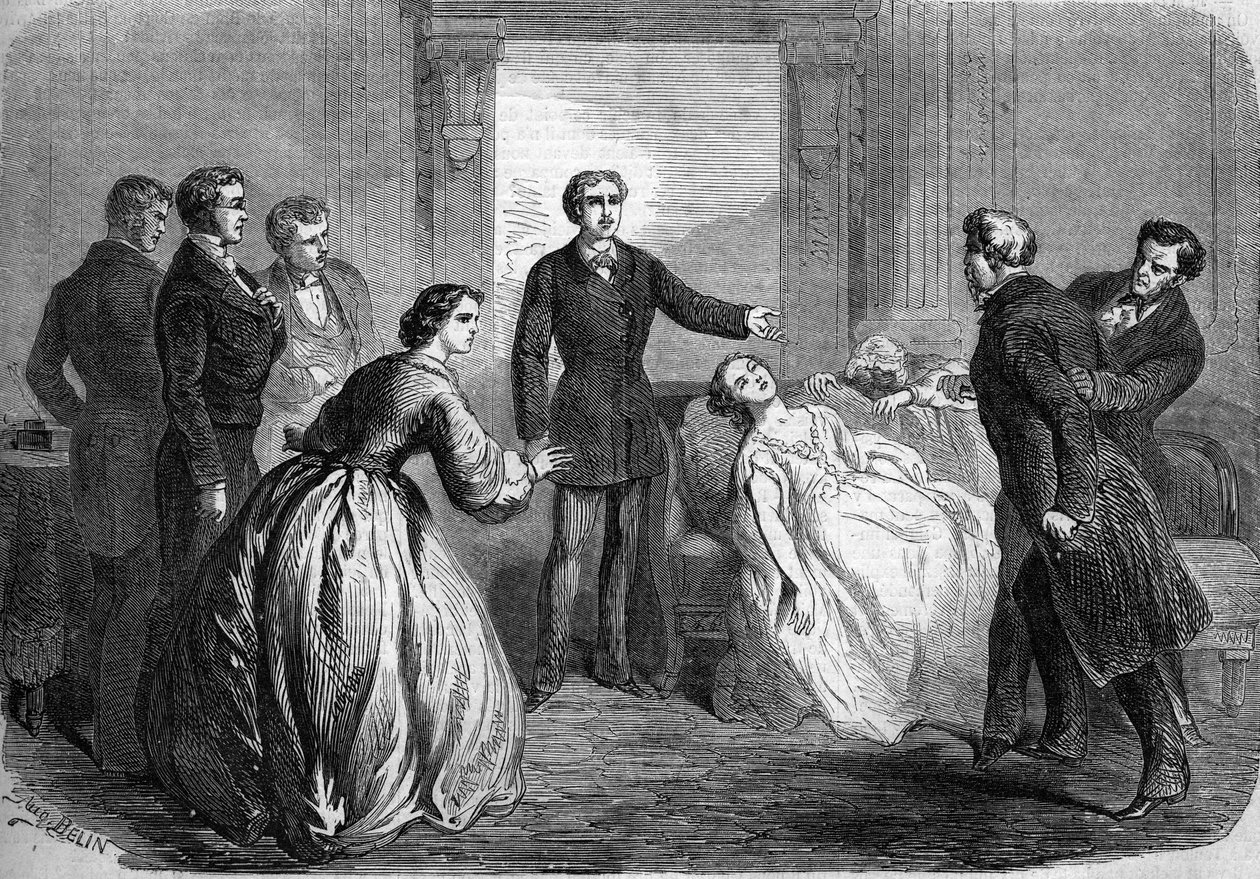 Divadelní ztvárnění „“La Maratre““ (5. jednání, poslední scéna) od Honore de Balzac (1799-1850). Paříž, Theater du Vaudeville od French School