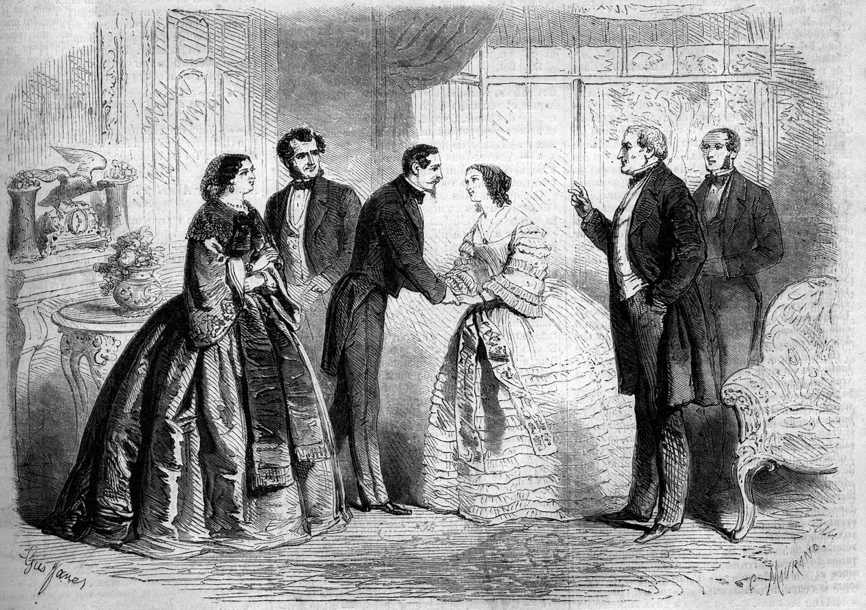 Divadelní ztvárnění „Duc Job“ (IV. dějství, poslední scéna) od Leona Layi (1811-1872). Paříž, komedie Francaise od French School