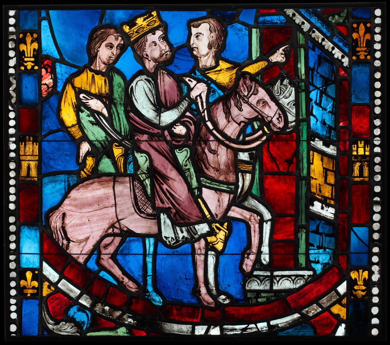 Theodosius přijíždí do Efesu, ze scény z Legendy o sedmi spáčích z Efesu, c. 1200–10 (hrncové sklo, sklovitý nátěr) od French School