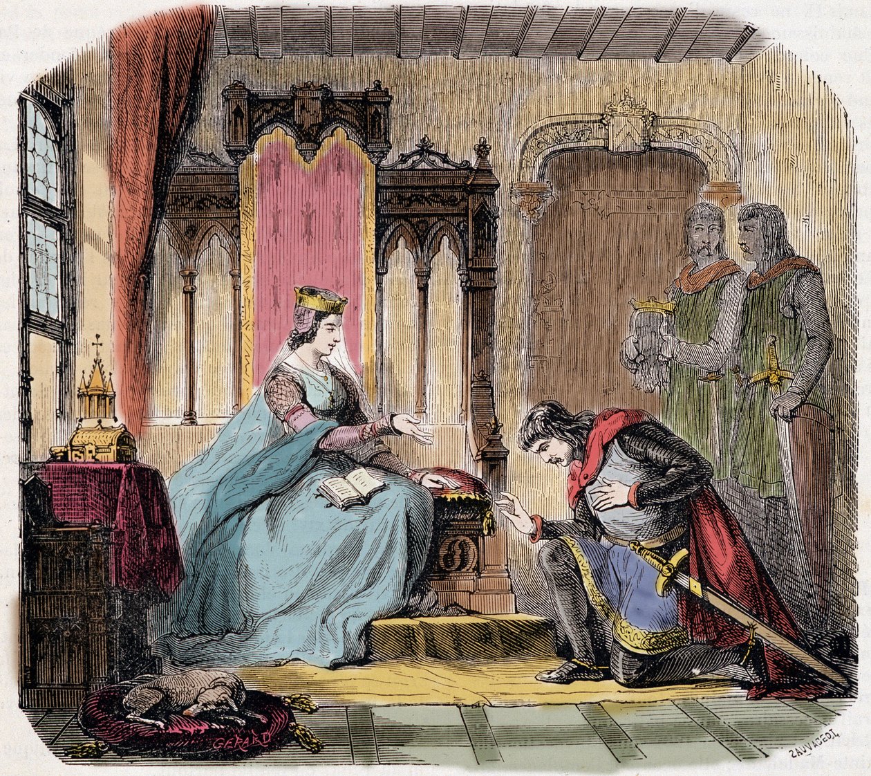 Thibault IV ze Champagne (1201-1253) (také známý jako Thibault I. Navarrský), přišel k nohám královny Blanche Kastilské, aby ji varoval před nebezpečím, které se jí vystaví - v „Paris a travers les cuecles“ od de Genouillac od French School