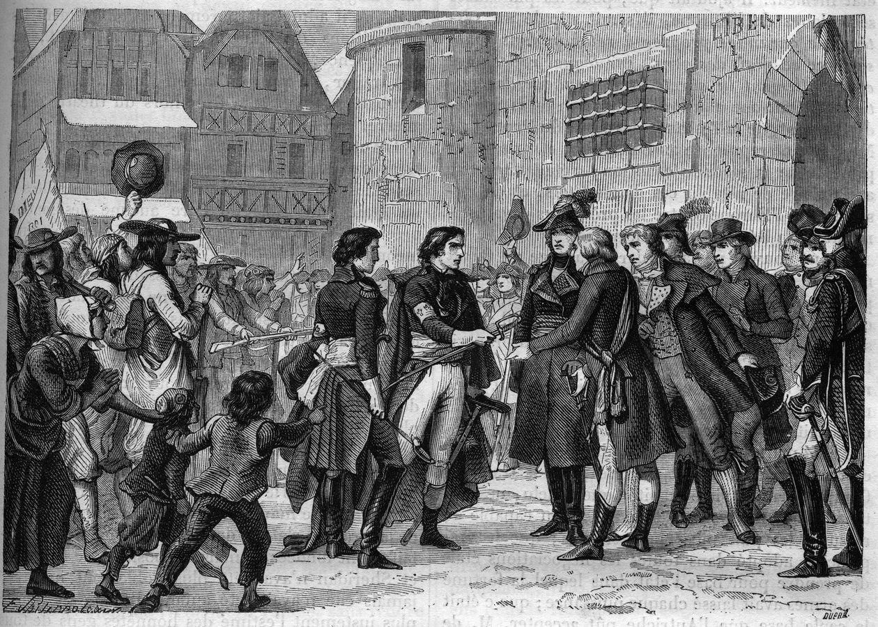 Třetí válka Vendee (1799-1800): Náčelníci Vendee vracejí své zbraně v lednu 1800 - Rytina z roku 1865 v „Histoire du Consulate et de l