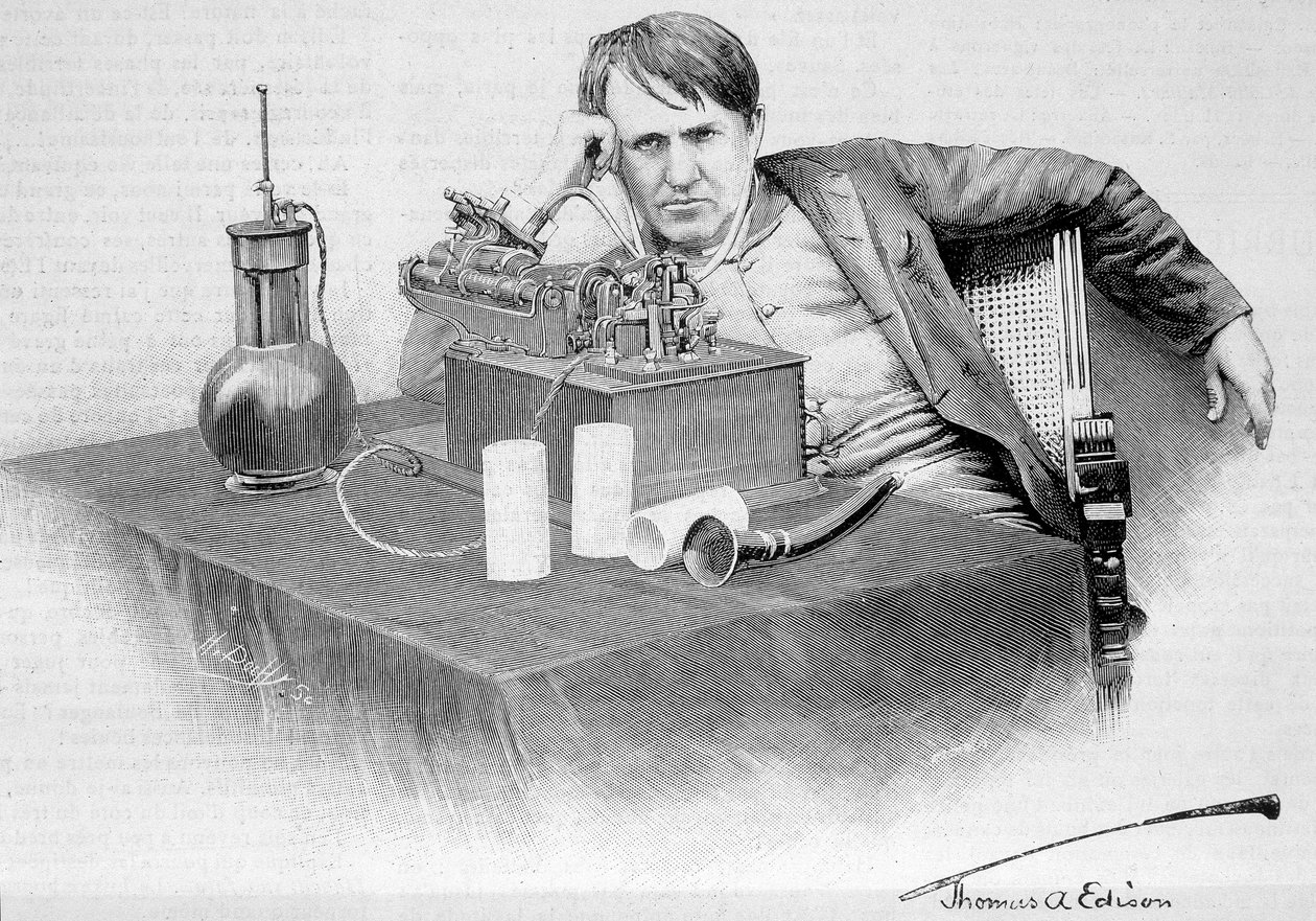 Thomas Edison a jeho gramofon - v „“Le Monde Illustré““ ze 17.08.1884 od French School
