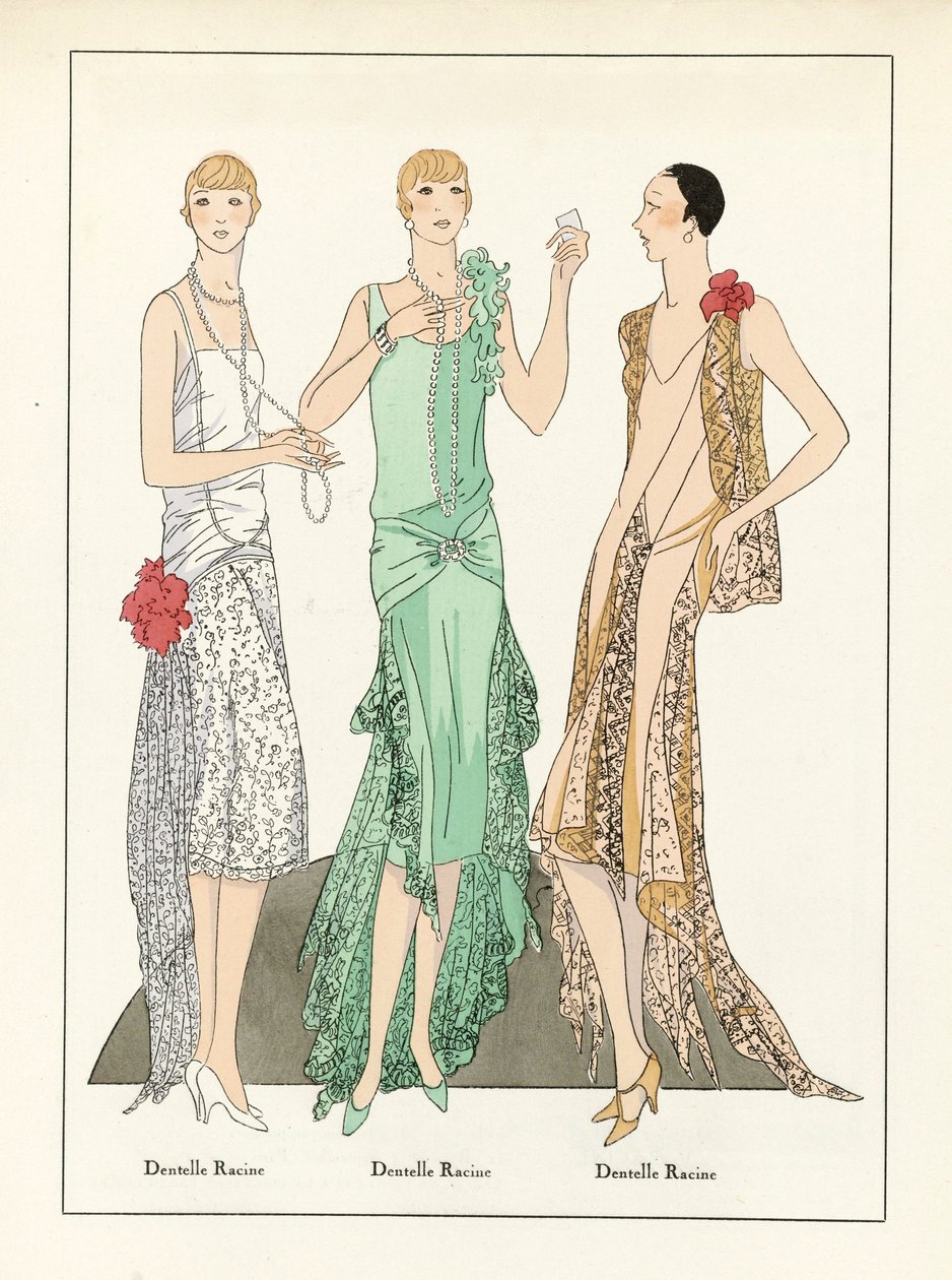 Three Designs for Lace Dresses, pub.c1923 (pochoir print) od French School