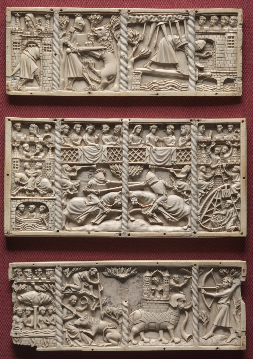 Tři panely z rakve se scénami z Courtly Romances, c.1330-1350 od French School