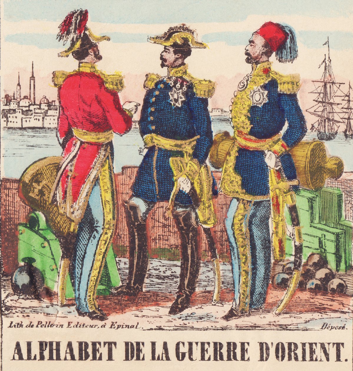 Tři generálové: Lord Raglan, hlavní generál anglické armády, Pélissier, generál francouzské armády a Omer-Pasha, hlavní generál turecké armády od French School