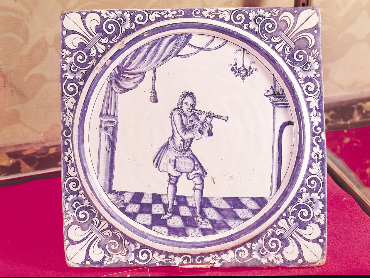 Dlaždice zobrazující klarinetistu, 1706 (fajáns) od French School