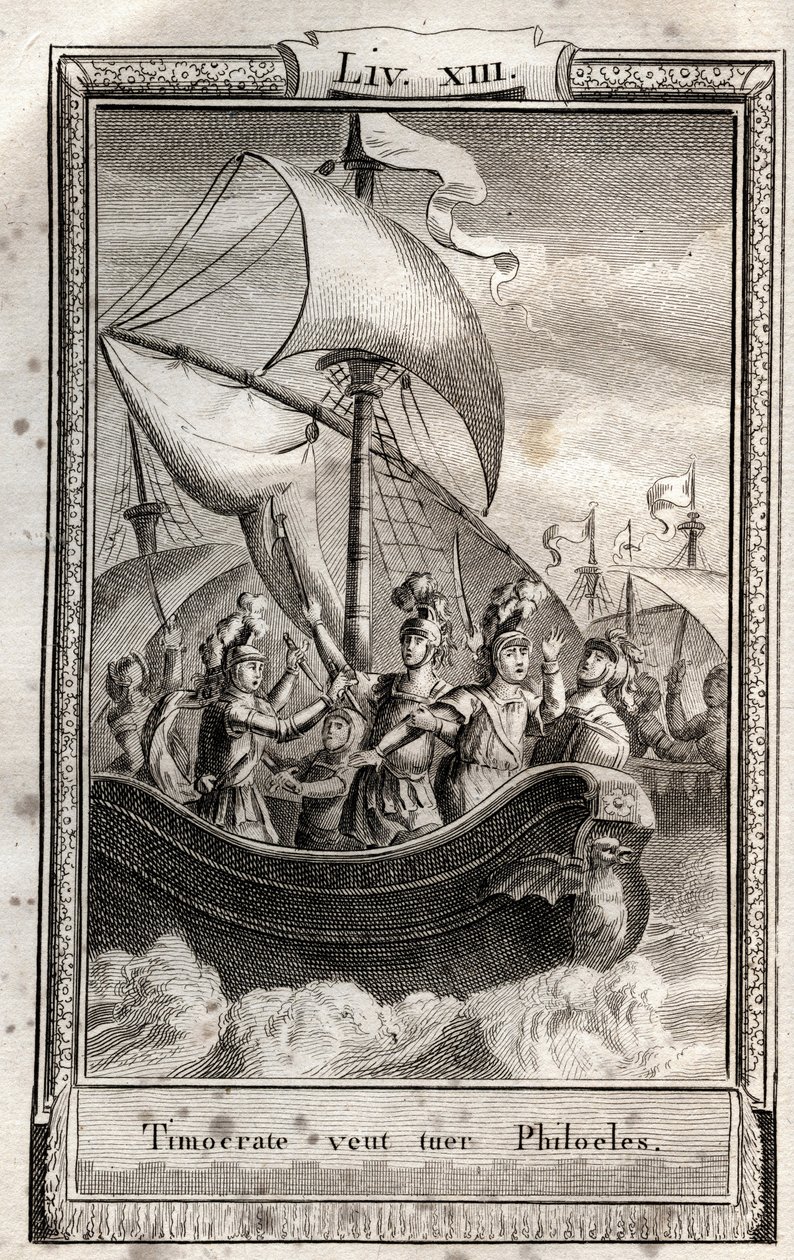Timocrate chce zabít Philoele - rytina z roku 1798 od Monneta v „Les Aventures de Telemaque, fils d