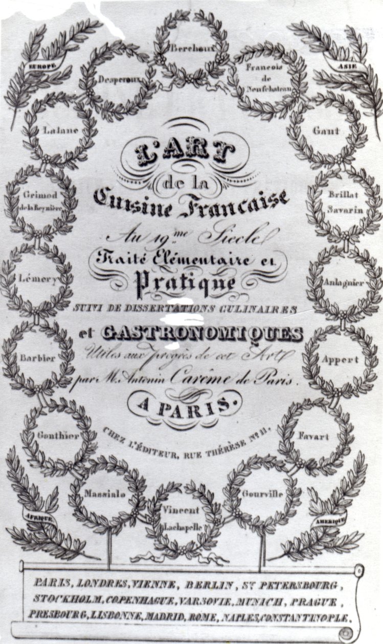 Titulní strana pro LArt de la Cuisine Francaise sv. III od Antonína Careme, vydáno 1834 (tištěný papír) od French School