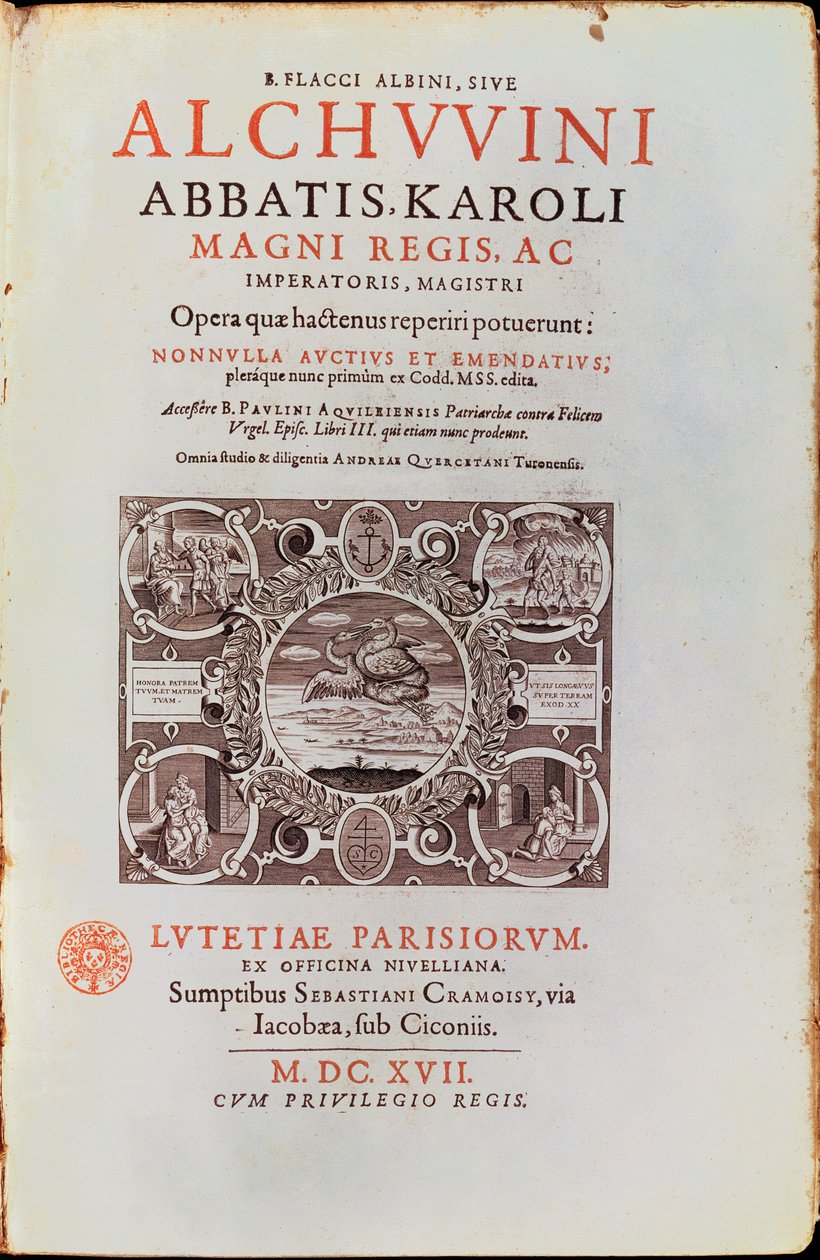 Titulní strana opata Karla Velikého od Alcuina, vydaná v roce 1617 od French School