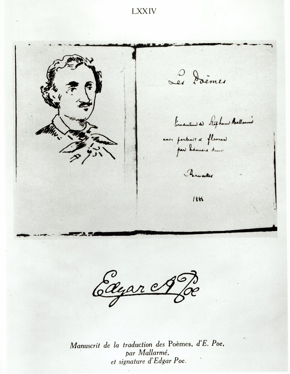 Titulní strana Les Poemes od Edgara Allana Poea (1809-49) přeložil Stephane Mallarme (1842-98) s portrétem autora, 1888 od French School