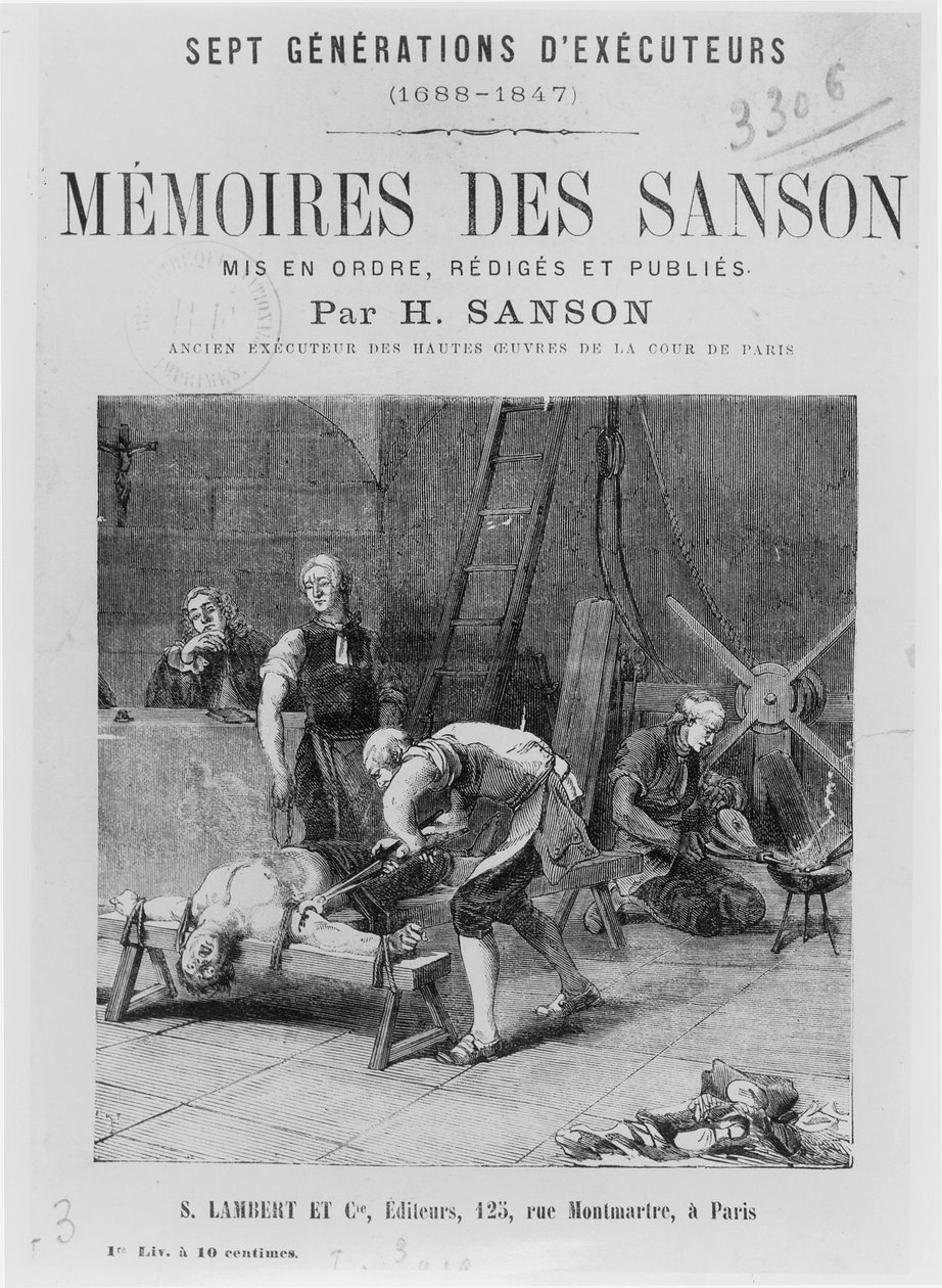 Titulní strana Memoires des Sanson od H. Sansona, polovina 19. století od French School