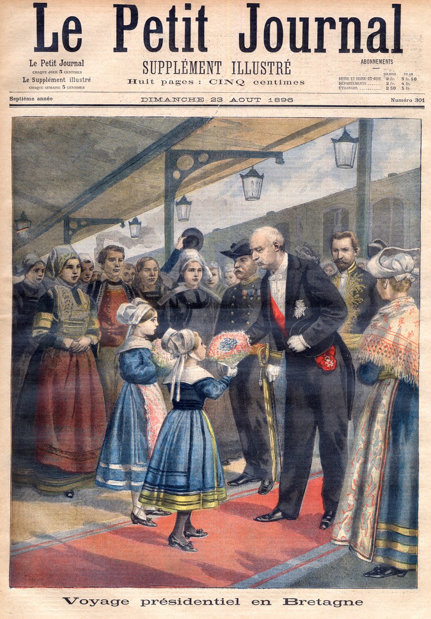 Titulní strana zobrazující prezidentskou cestu Felixe Faureho do Británie, ilustrace z ilustrované přílohy Le Petit Journal, 23. srpna od French School