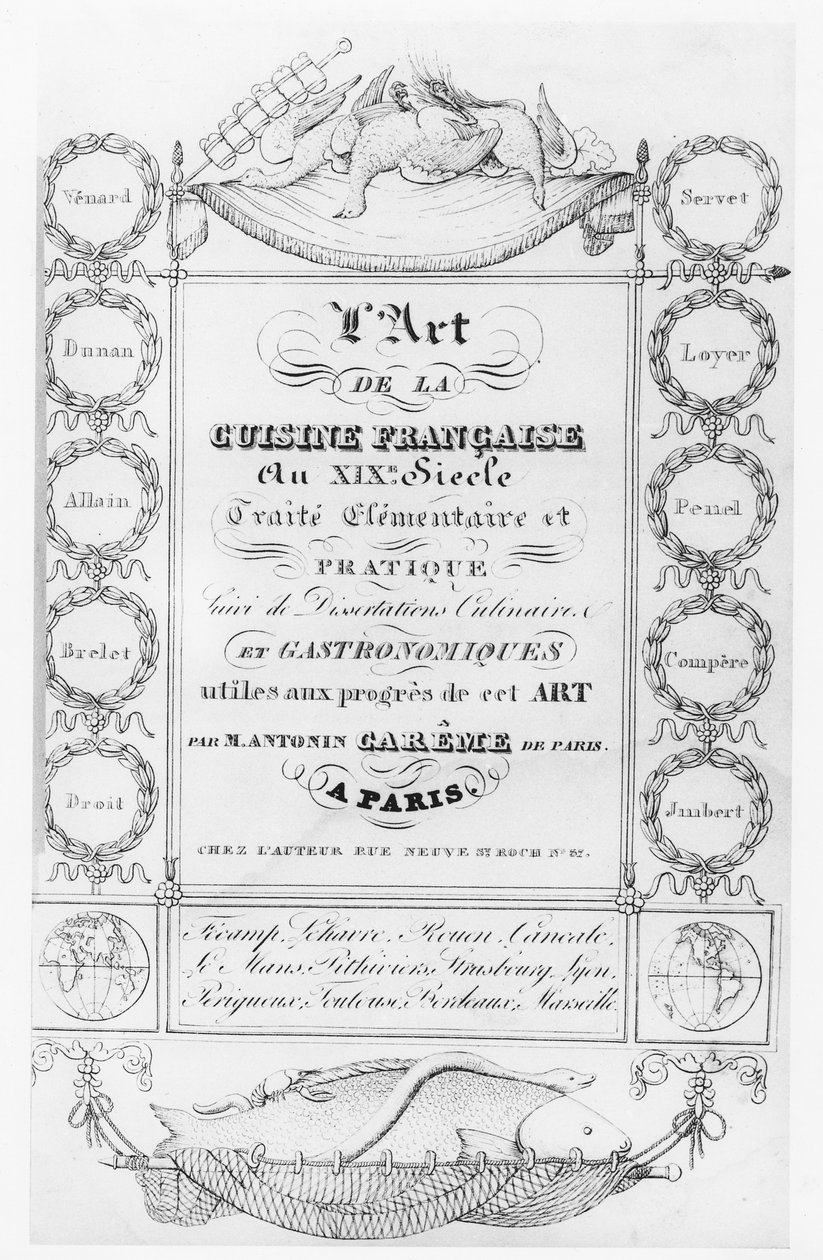 Titulní strana „Umění francouzské kuchyně“, od Antonina Carême (rytina) od French School