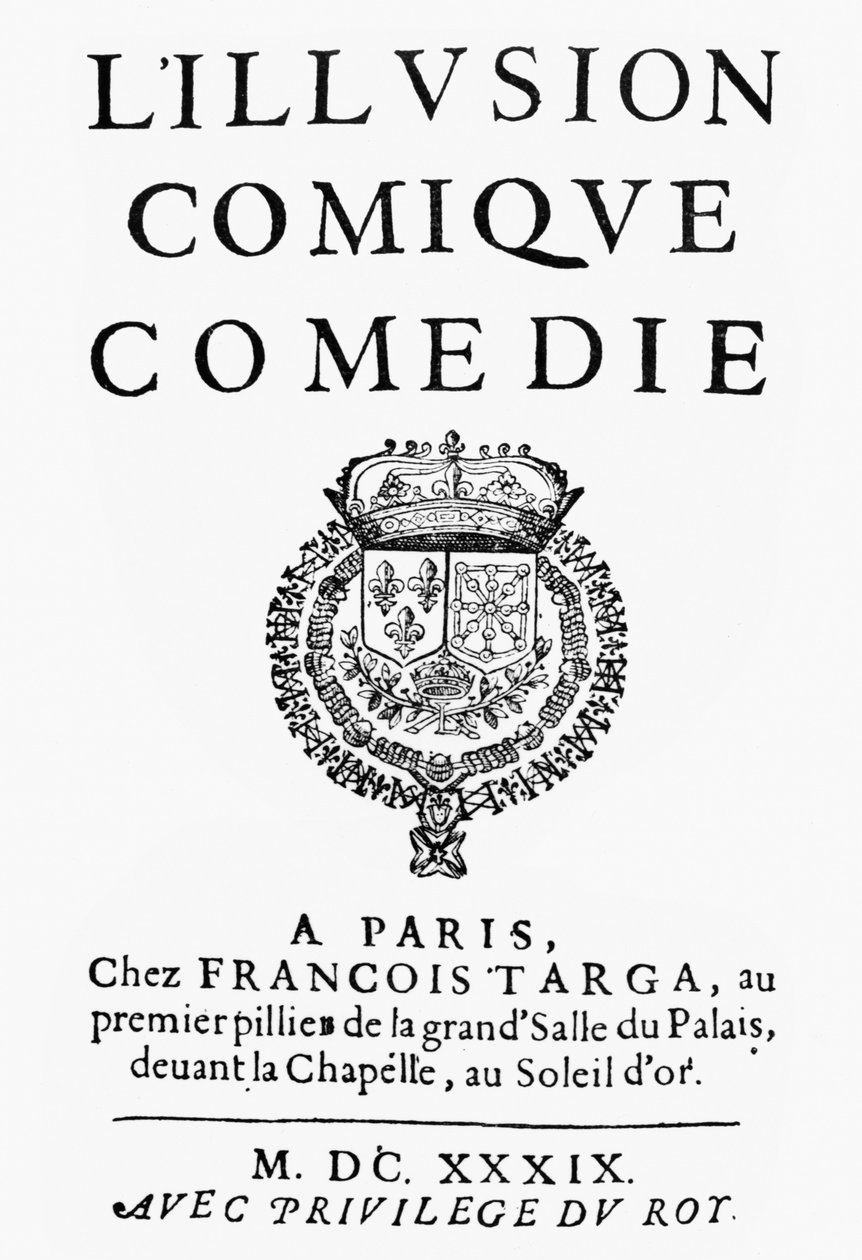 Titulní strana LIllusion Comique od Pierra Corneille (1606-84) vydaného v roce 1639 od French School