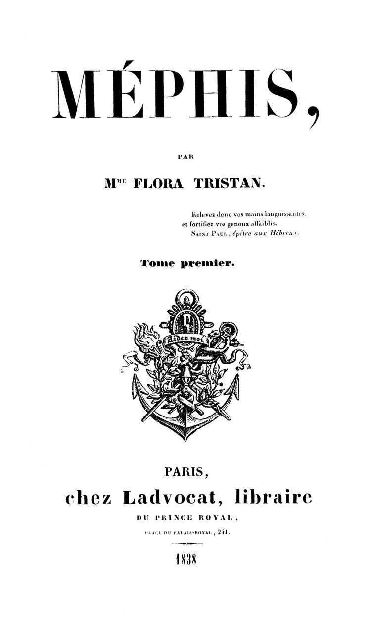 Titulní strana Mephis od Flory Tristan (1803-44) vydaná v Paříži nakladatelstvím Ladvocat, 1838 od French School