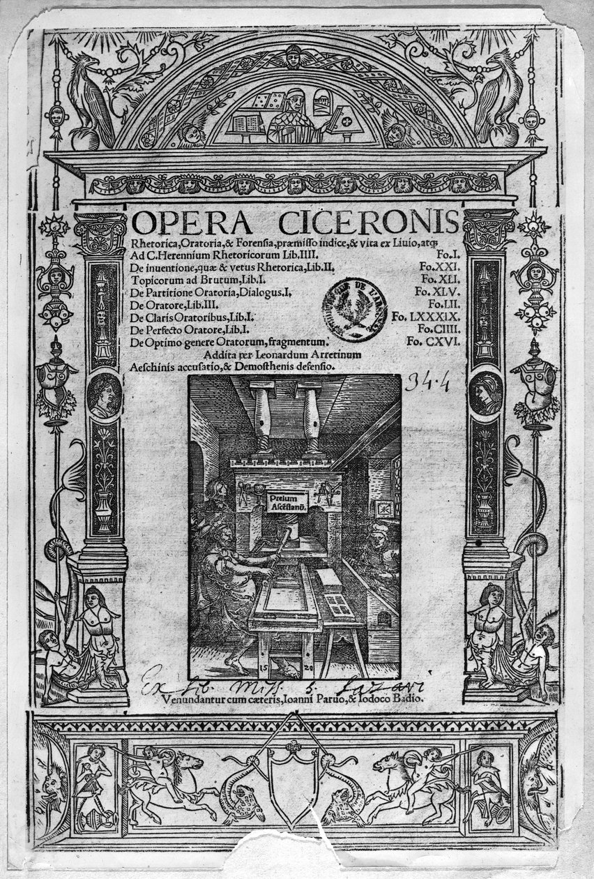 Titulní strana Opery Ciceronis, vydaná 1520 od French School