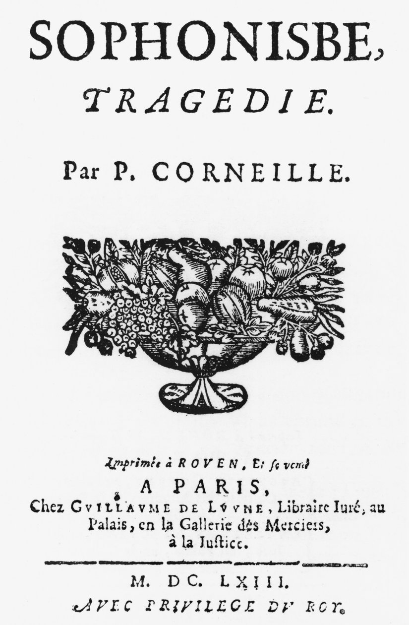 Titulní strana Sophonisbe od Pierra Corneille (1606-84) vydaná v roce 1663 od French School