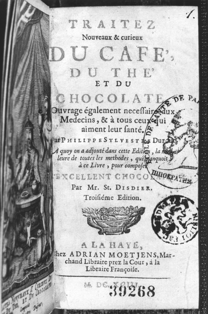 Titulní strana Traite Nouveau et Curieux du Cafe, du The et du Chocolat od Philippe Sylvestre Dufour, La Haye, vydáno 1693 od French School