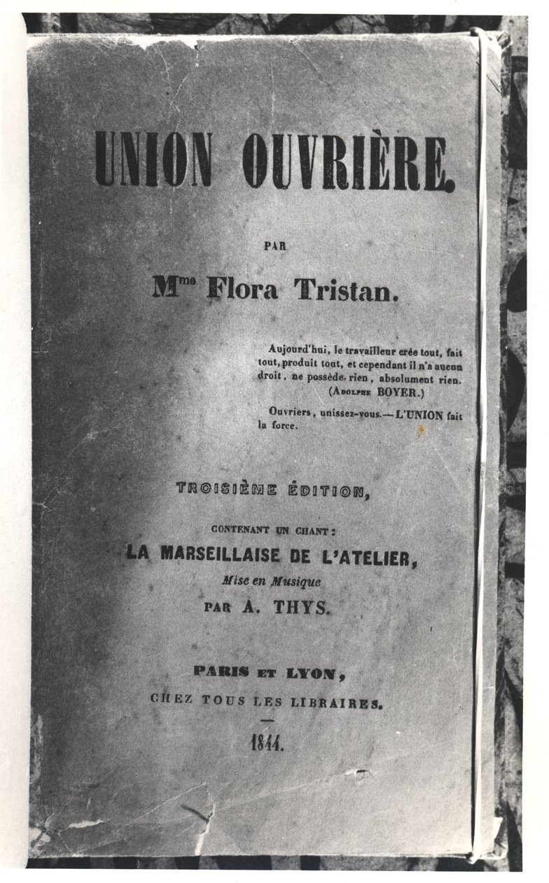 Titulní strana Union Ouvriere od Flory Tristan (1803-44), vydaná v roce 1844 od French School