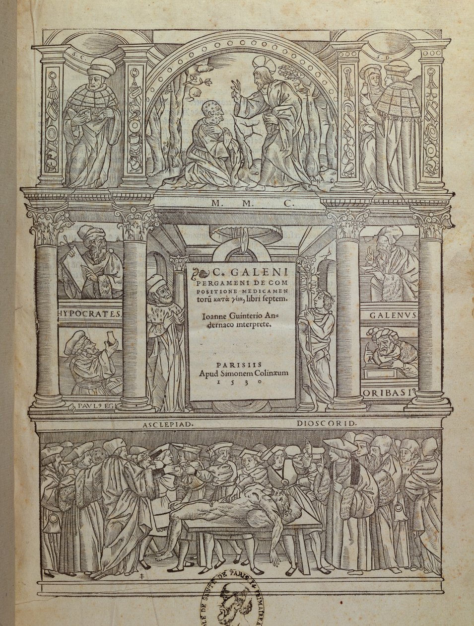 Titulní strana knihy od Galena (c.131-c.201), vydané v Paříži, 1530 od French School