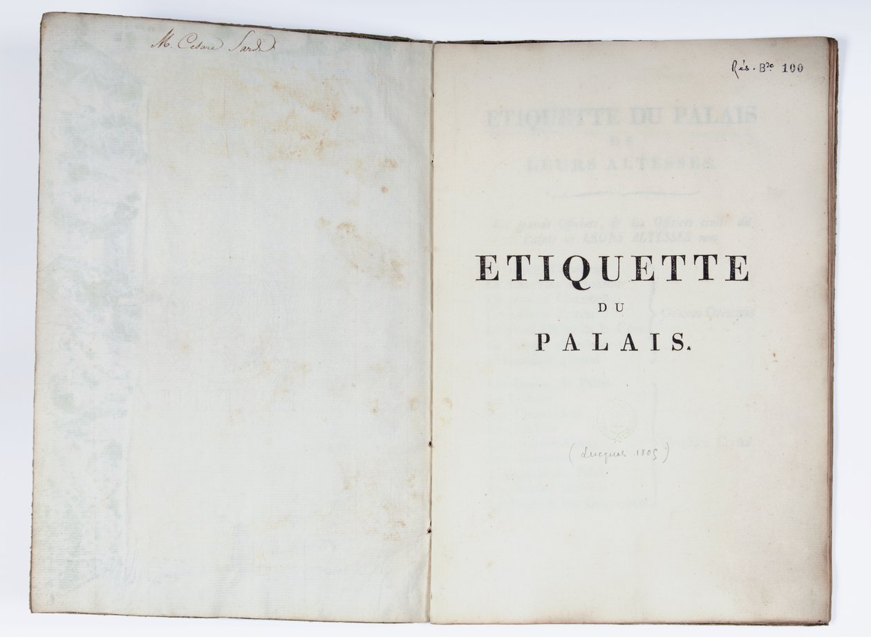 Titulní strana Etiquette du Palais, Lucca, 1805 (tištěný papír) od French School
