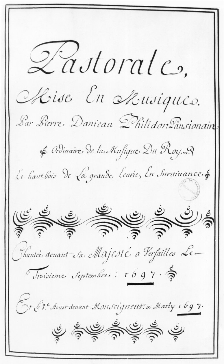 Titulní strana Pastorale od Pierra Danicana Philidora (1681-1731) 1697 od French School