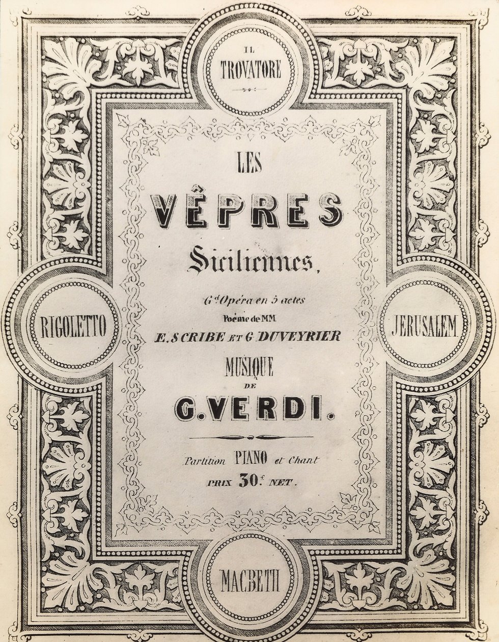Titulní strana partitury I Vespri Siciliani od French School