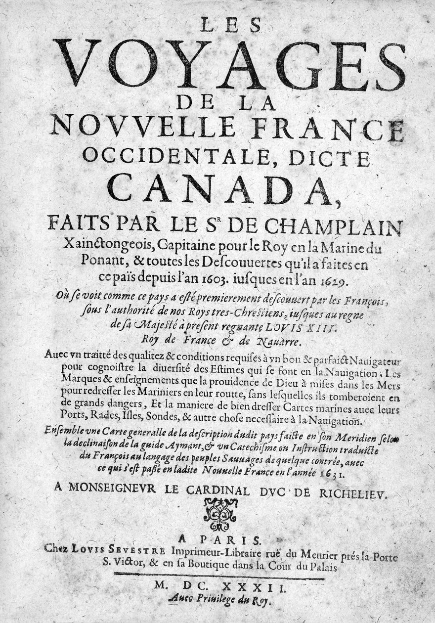 Titulní strana k Cestám Nové Francie ... vydáno 1632 (tisk) od French School