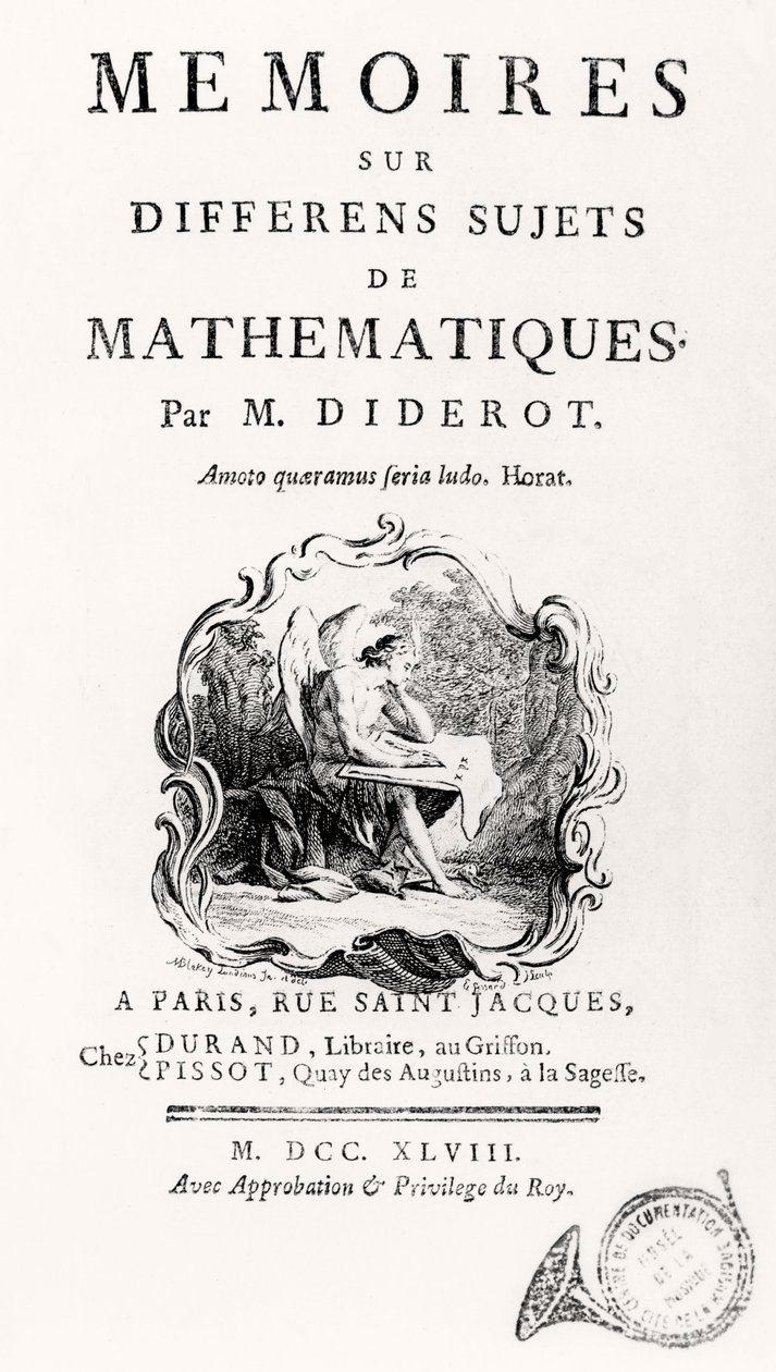 Titulní strana "Paměti na různé předměty matematiky", 1748 od French School