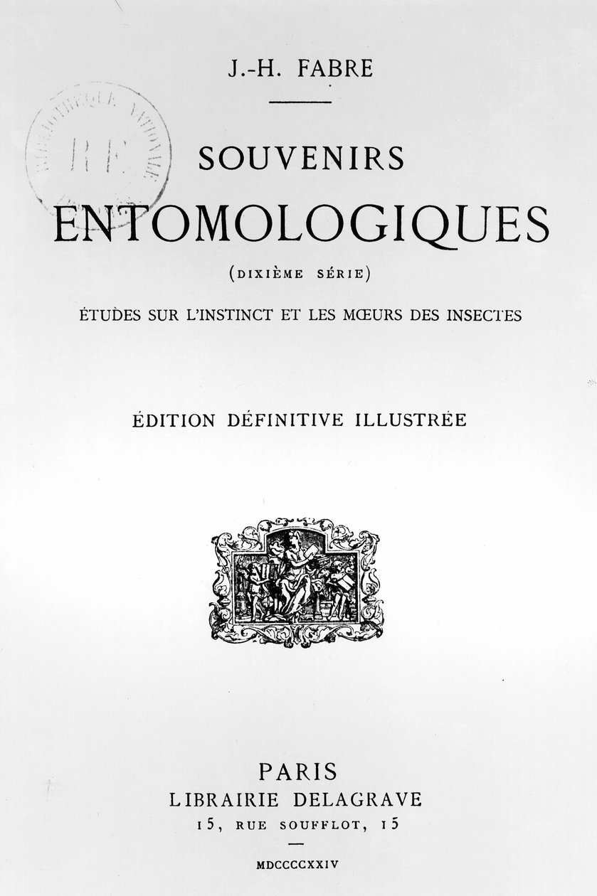 Titulní strana Souvenirs Entomologiques od Jean-Henri Fabre (1823-1915) vydaná v roce 1924 (tisk) od French School