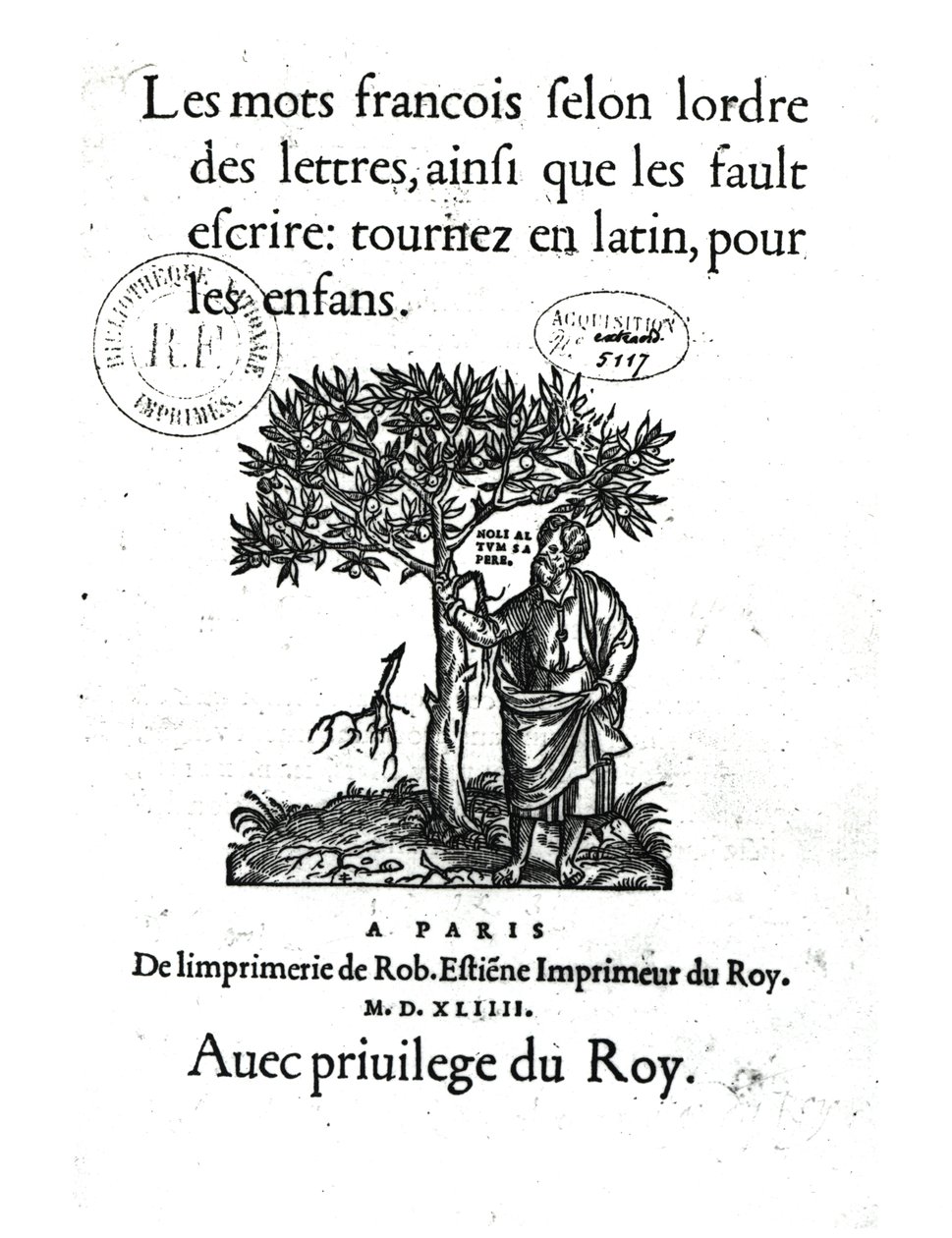 Titulní strana prvního francouzsko-latinského slovníku, 1544 od French School